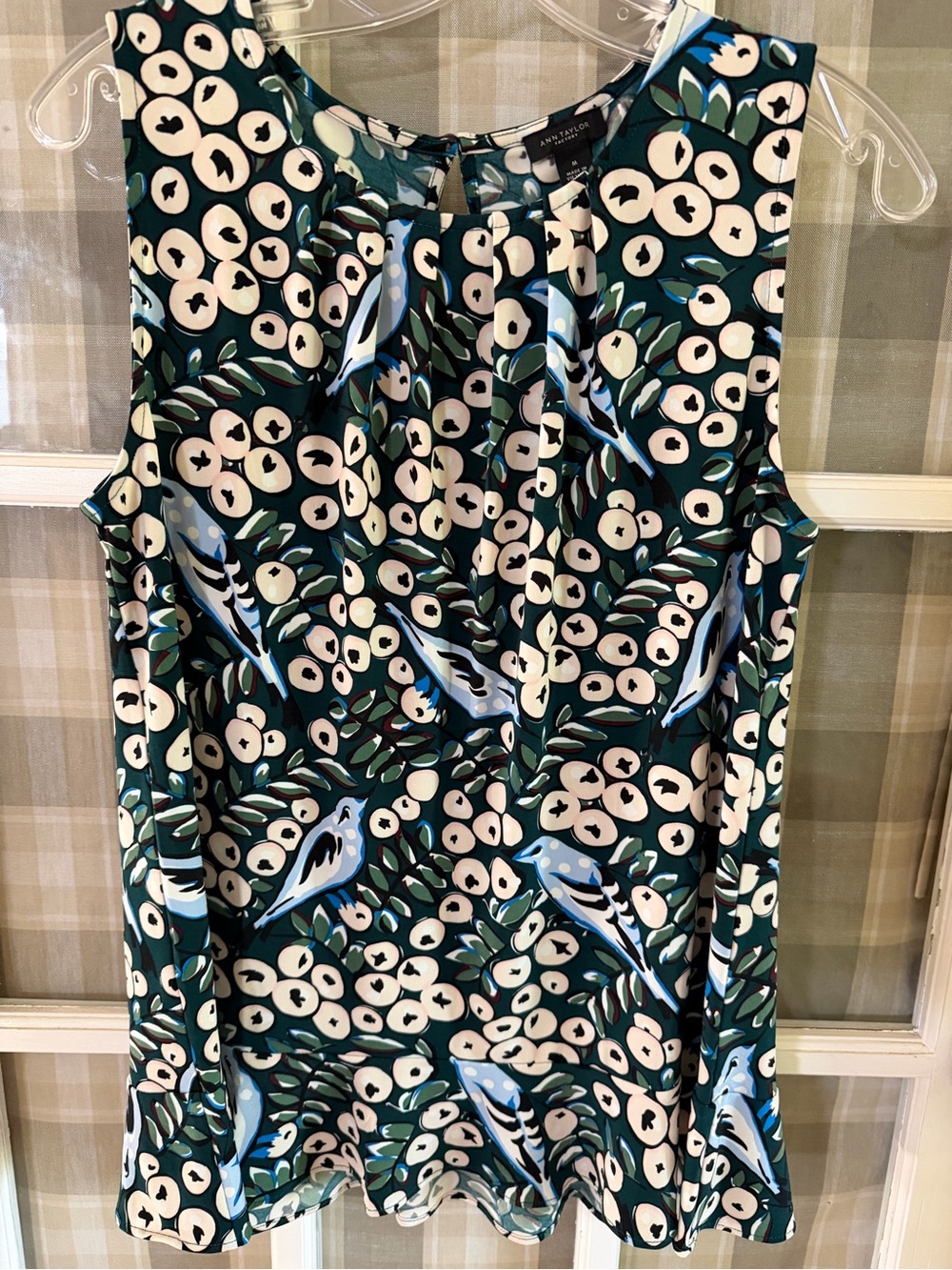 Ann Taylor Factory Green Floral-Print Sleeveless Blouse